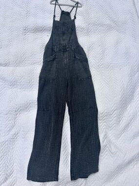 Pilcro Black Textured Cotton Overalls Jumpsuit